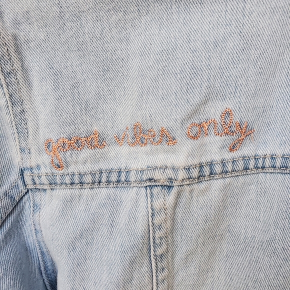 PAC SUN - Y2K Embroidery Sayings Jean Jacket with Pockets Large - Picture 12 of 16